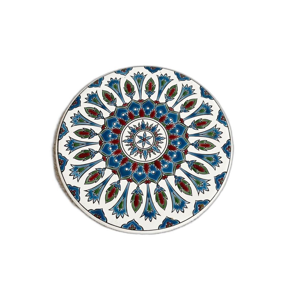 Nassos Keramik Ceramic Art Tile Coaster Hand Made Rodos Hellas Greece Round 6"